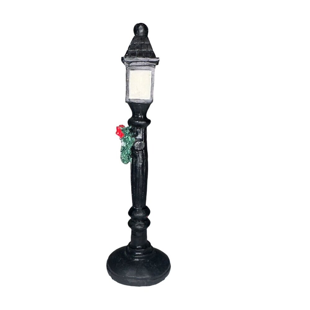 Vintage 1997 Mervyns Village Square Lamp Post Wreath Black Christmas Holiday - Picture 2 of 6